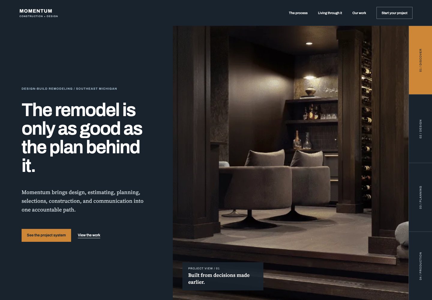 The new Momentum Construction + Design homepage concept