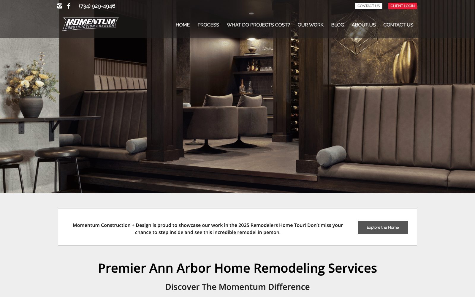 The current buildwithmomentumcompany.com homepage